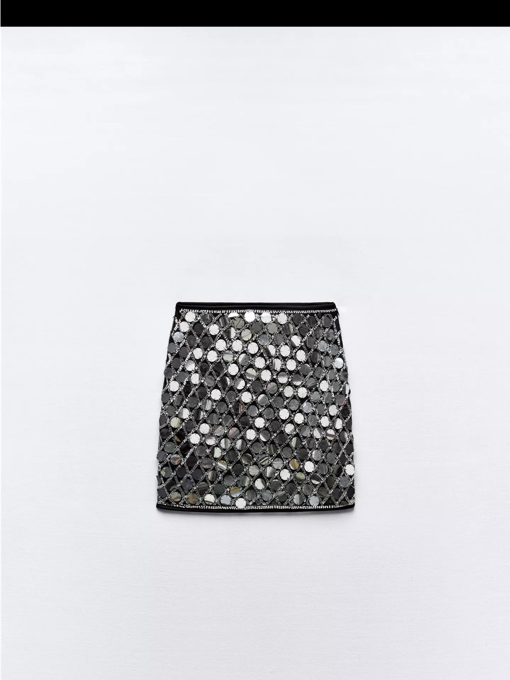 Zara Black and Silver Mirror-Embellished Mini Skirt